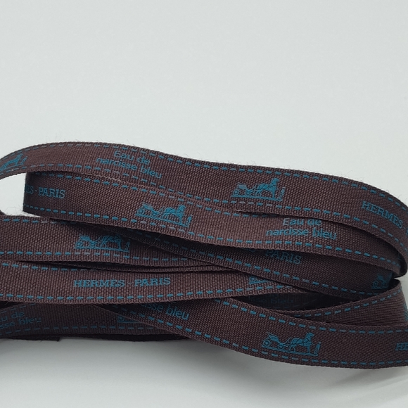 HERMÈS Eau de Narcisse Bleu Ribbon Five (5) Yards Continuous ½″ Brown/Blue - Picture 2 of 4
